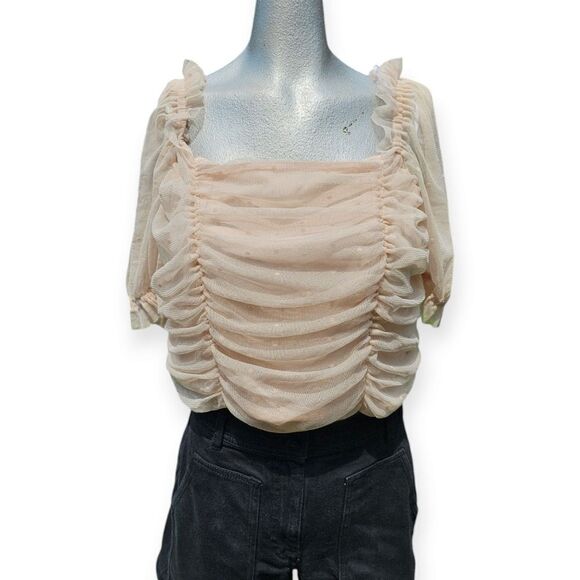 🌼4/$30 H&M Pink Tulle Gathered Crop Top Large - Picture 8 of 8